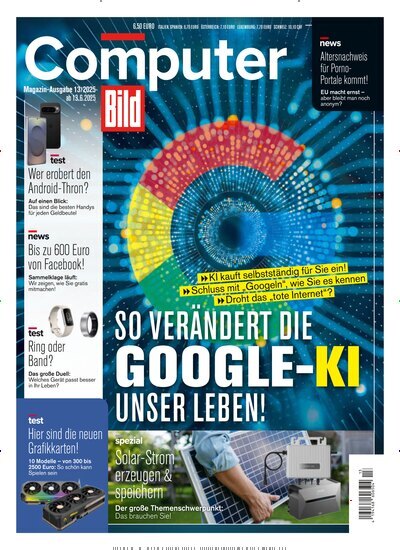 Titelbild der Ausgabe 13/2025 von Computer Bild. Diese Zeitschrift und viele weitere Computerzeitschriften, Tabletmagazine und Smartphonemagazine als Abo oder epaper bei United Kiosk online kaufen.