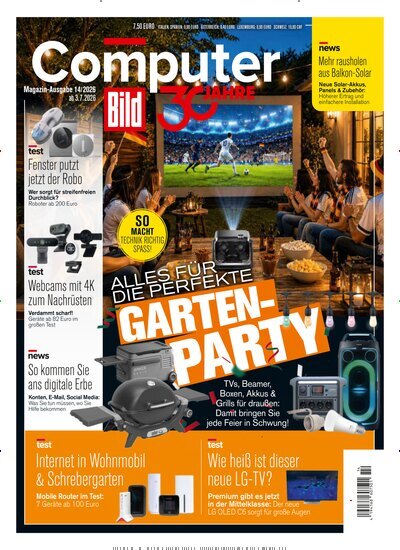 Titelbild der Ausgabe 14/2026 von Computer Bild. Diese Zeitschrift und viele weitere Computerzeitschriften, Tabletmagazine und Smartphonemagazine als Abo oder epaper bei United Kiosk online kaufen.