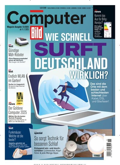 Titelbild der Ausgabe 15/2025 von Computer Bild. Diese Zeitschrift und viele weitere Computerzeitschriften, Tabletmagazine und Smartphonemagazine als Abo oder epaper bei United Kiosk online kaufen.