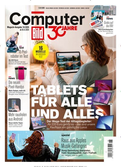 Titelbild der Ausgabe 18/2026 von Computer Bild. Diese Zeitschrift und viele weitere Computerzeitschriften, Tabletmagazine und Smartphonemagazine als Abo oder epaper bei United Kiosk online kaufen.