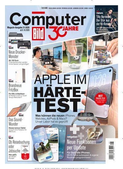 Titelbild der Ausgabe 21/2026 von Computer Bild. Diese Zeitschrift und viele weitere Computerzeitschriften, Tabletmagazine und Smartphonemagazine als Abo oder epaper bei United Kiosk online kaufen.