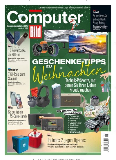 Titelbild der Ausgabe 24/2025 von Computer Bild. Diese Zeitschrift und viele weitere Computerzeitschriften, Tabletmagazine und Smartphonemagazine als Abo oder epaper bei United Kiosk online kaufen.