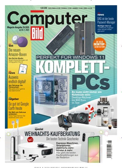 Titelbild der Ausgabe 25/2025 von Computer Bild. Diese Zeitschrift und viele weitere Computerzeitschriften, Tabletmagazine und Smartphonemagazine als Abo oder epaper bei United Kiosk online kaufen.