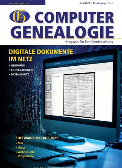 Titelbild der Ausgabe 4/2021 von Computergenealogie. Diese Zeitschrift und viele weitere Freizeit-Fachmagazine und Hobby-Fachzeitschriften als Abo oder epaper bei United Kiosk online kaufen.