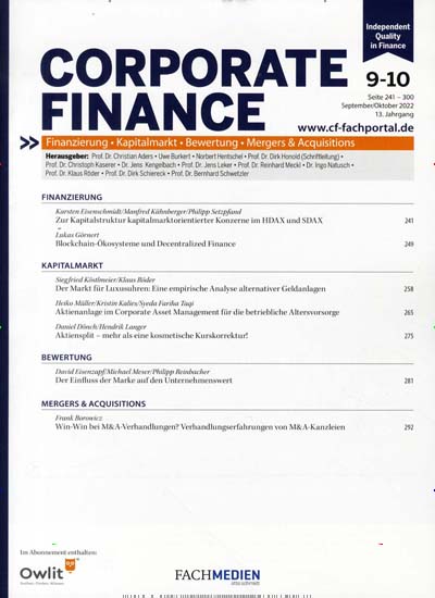 Titelbild der Ausgabe 2/2023 von Corporate Finance. Diese Zeitschrift und viele weitere Businessmagazine als Abo oder epaper bei United Kiosk online kaufen.