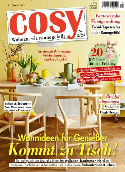 Titelbild der Ausgabe 2/2024 von Cosy. Diese Zeitschrift und viele weitere Frauenzeitschriften als Abo oder epaper bei United Kiosk online kaufen.