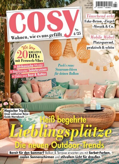 Titelbild der Ausgabe 4/2025 von Cosy. Diese Zeitschrift und viele weitere Frauenzeitschriften als Abo oder epaper bei United Kiosk online kaufen.
