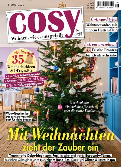 Titelbild der Ausgabe 6/2025 von Cosy. Diese Zeitschrift und viele weitere Frauenzeitschriften als Abo oder epaper bei United Kiosk online kaufen.