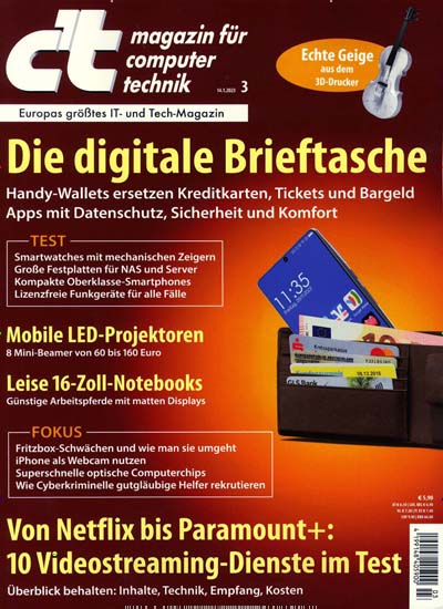 Titelbild der Ausgabe 3/2023 von ct. Diese Zeitschrift und viele weitere Computerzeitschriften, Tabletmagazine und Smartphonemagazine als Abo oder epaper bei United Kiosk online kaufen.
