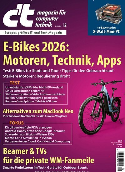 Titelbild der Ausgabe 12/2026 von ct. Diese Zeitschrift und viele weitere Computerzeitschriften, Tabletmagazine und Smartphonemagazine als Abo oder epaper bei United Kiosk online kaufen.