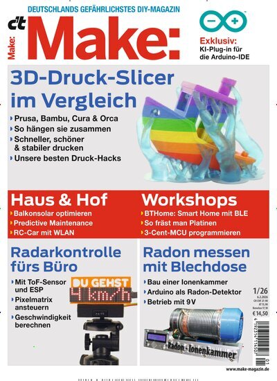 Titelbild der Ausgabe 1/2026 von ct Make. Diese Zeitschrift und viele weitere Computerzeitschriften, Tabletmagazine und Smartphonemagazine als Abo oder epaper bei United Kiosk online kaufen.