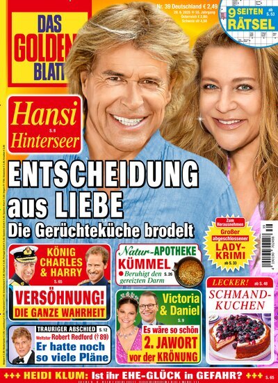 Titelbild der Ausgabe 39/2025 von Das goldene Blatt. Diese Zeitschrift und viele weitere Frauenzeitschriften als Abo oder epaper bei United Kiosk online kaufen.
