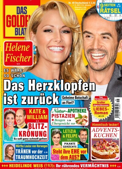 Titelbild der Ausgabe 49/2023 von Das goldene Blatt. Diese Zeitschrift und viele weitere Frauenzeitschriften als Abo oder epaper bei United Kiosk online kaufen.
