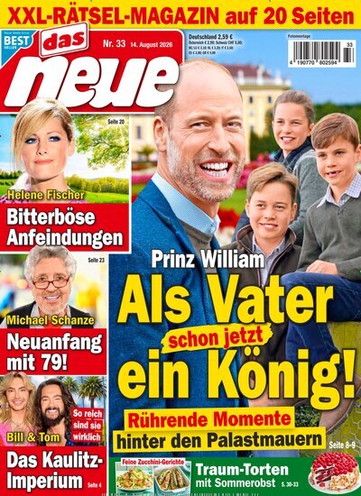 Titelbild der Ausgabe 33/2026 von Das Neue. Diese Zeitschrift und viele weitere Frauenzeitschriften als Abo oder epaper bei United Kiosk online kaufen.