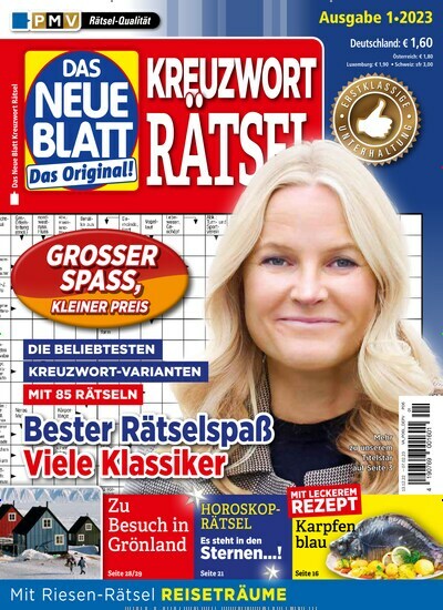 Titelbild der Ausgabe 1/2023 von Das neue Blatt Kreuzwort Rätsel. Diese Zeitschrift und viele weitere Groschenromane und Rätselhefte als Abo oder epaper bei United Kiosk online kaufen.