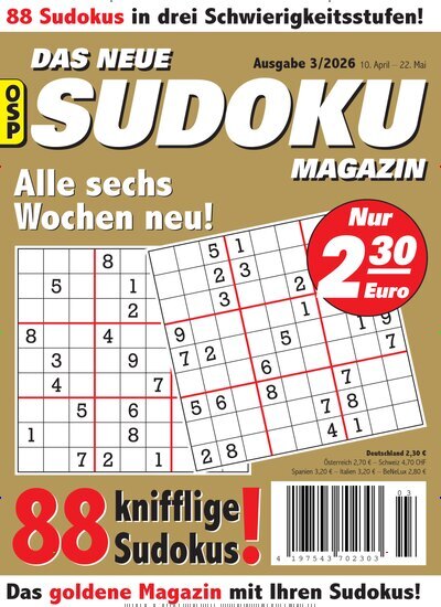 Titelbild der Ausgabe 3/2026 von Das neue Sudoku Magazin. Diese Zeitschrift und viele weitere Groschenromane und Rätselhefte als Abo oder epaper bei United Kiosk online kaufen.