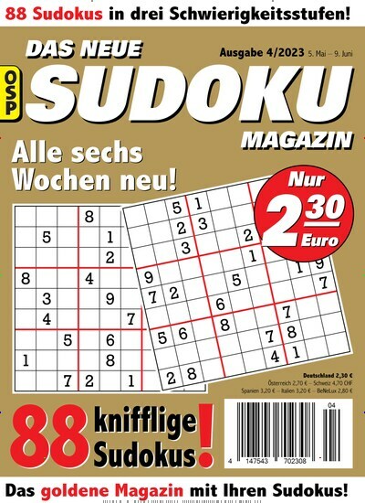 Titelbild der Ausgabe 4/2023 von Das neue Sudoku Magazin. Diese Zeitschrift und viele weitere Groschenromane und Rätselhefte als Abo oder epaper bei United Kiosk online kaufen.