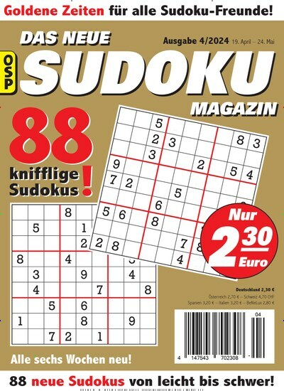 Titelbild der Ausgabe 4/2024 von Das neue Sudoku Magazin. Diese Zeitschrift und viele weitere Groschenromane und Rätselhefte als Abo oder epaper bei United Kiosk online kaufen.