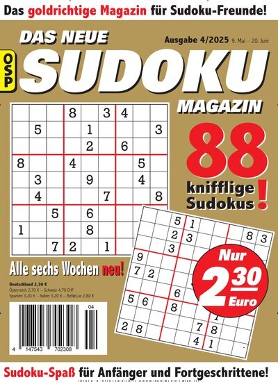 Titelbild der Ausgabe 4/2025 von Das neue Sudoku Magazin. Diese Zeitschrift und viele weitere Groschenromane und Rätselhefte als Abo oder epaper bei United Kiosk online kaufen.