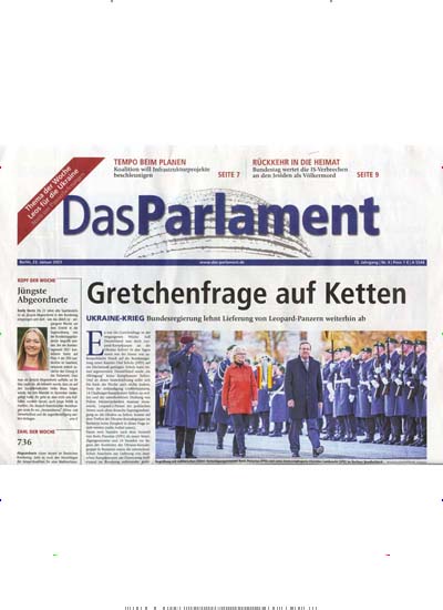 Titelbild der Ausgabe 4/2023 von Das Parlament. Diese Zeitschrift und viele weitere Wirtschaftsmagazine und Politikmagazine als Abo oder epaper bei United Kiosk online kaufen.