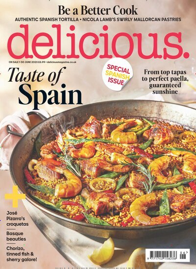 Titelbild der Ausgabe 6/2025 von delicious magazine UK. Diese Zeitschrift und viele weitere Kochzeitschriften und Backzeitschriften als Abo oder epaper bei United Kiosk online kaufen.