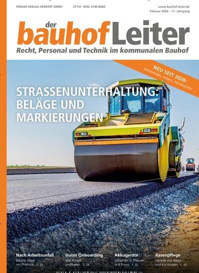 Titelbild der Ausgabe 1/2026 von der bauhofLeiter. Diese Zeitschrift und viele weitere Jurazeitschriften und Zeitschriften für Verwaltung als Abo oder epaper bei United Kiosk online kaufen.