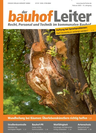 Titelbild der Ausgabe 2/2023 von der bauhofLeiter. Diese Zeitschrift und viele weitere Jurazeitschriften und Zeitschriften für Verwaltung als Abo oder epaper bei United Kiosk online kaufen.