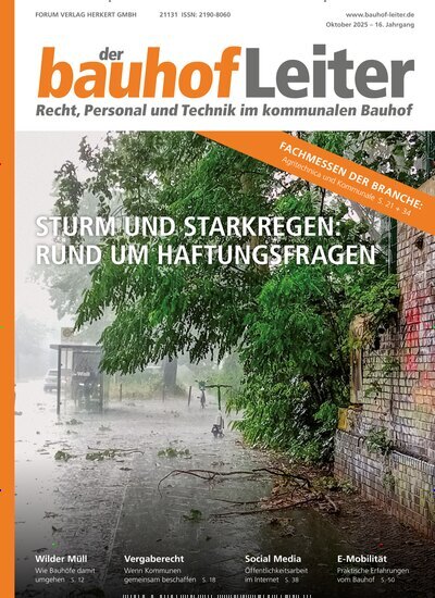 Titelbild der Ausgabe 7/2025 von der bauhofLeiter. Diese Zeitschrift und viele weitere Jurazeitschriften und Zeitschriften für Verwaltung als Abo oder epaper bei United Kiosk online kaufen.