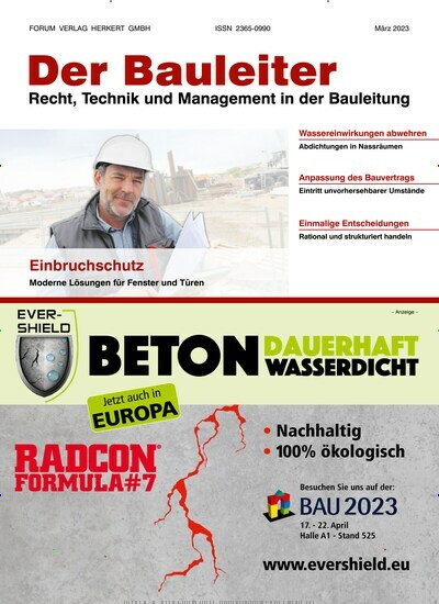 Titelbild der Ausgabe 2/2023 von Der Bauleiter. Diese Zeitschrift und viele weitere Architekturzeitschriften und Bauzeitschriften als Abo oder epaper bei United Kiosk online kaufen.