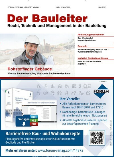 Titelbild der Ausgabe 4/2023 von Der Bauleiter. Diese Zeitschrift und viele weitere Architekturzeitschriften und Bauzeitschriften als Abo oder epaper bei United Kiosk online kaufen.