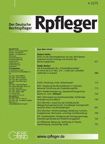 Titelbild der Ausgabe 1/2022 von Der Deutsche Rechtspfleger. Diese Zeitschrift und viele weitere Jurazeitschriften und Zeitschriften für Verwaltung als Abo oder epaper bei United Kiosk online kaufen.