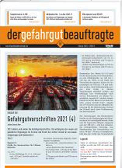 Titelbild der Ausgabe 1/2021 von Der Gefahrgutbeauftragte. Diese Zeitschrift und viele weitere Logistikmagazine und Medienmagazine als Abo oder epaper bei United Kiosk online kaufen.