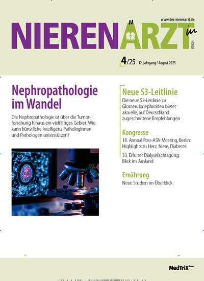 Titelbild der Ausgabe 4/2025 von Der Nierenarzt. Diese Zeitschrift und viele weitere Pflegezeitschriften und medizinische Fachzeitschriften als Abo oder epaper bei United Kiosk online kaufen.