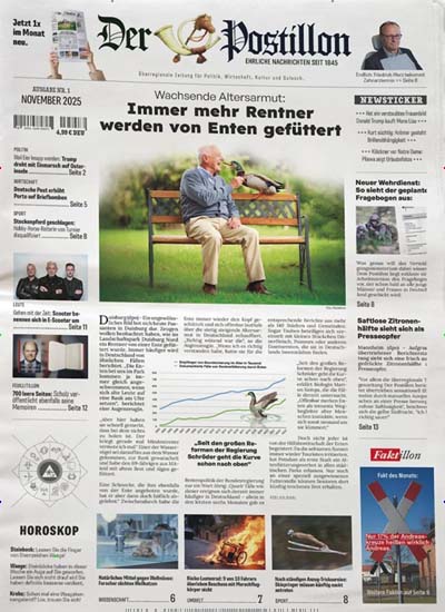 Titelbild der Ausgabe 11/2025 von Der Postillon. Diese Zeitschrift und viele weitere Lifestylemagazine und Peoplemagazine als Abo oder epaper bei United Kiosk online kaufen.