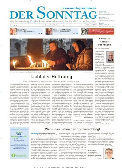 Titelbild der Ausgabe 15/2026 von Der Sonntag. Diese Zeitschrift und viele weitere Kunstmagazine und Kulturmagazine als Abo oder epaper bei United Kiosk online kaufen.