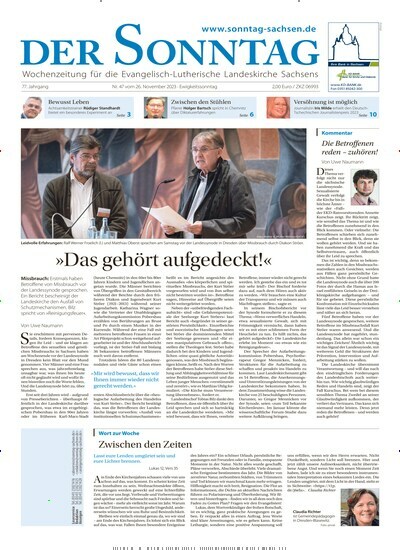 Titelbild der Ausgabe 47/2023 von Der Sonntag. Diese Zeitschrift und viele weitere Kunstmagazine und Kulturmagazine als Abo oder epaper bei United Kiosk online kaufen.