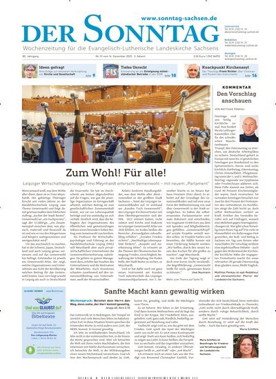 Titelbild der Ausgabe 51/2025 von Der Sonntag. Diese Zeitschrift und viele weitere Kunstmagazine und Kulturmagazine als Abo oder epaper bei United Kiosk online kaufen.