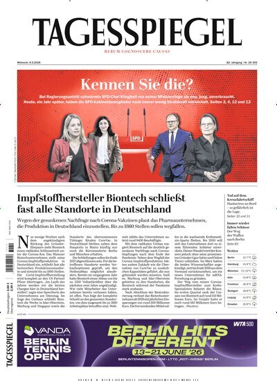 Titelbild der Ausgabe 121/2026 von Der Tagesspiegel. Diese Zeitschrift und viele weitere Zeitungsabos als Abo oder epaper bei United Kiosk online kaufen.