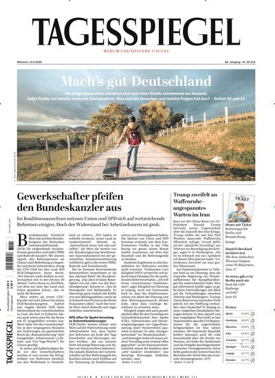 Titelbild der Ausgabe 128/2026 von Der Tagesspiegel. Diese Zeitschrift und viele weitere Zeitungsabos als Abo oder epaper bei United Kiosk online kaufen.