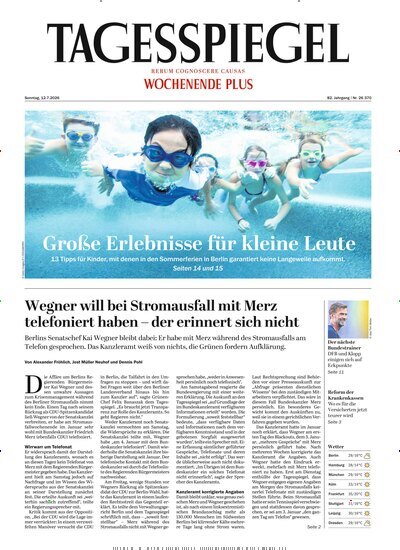 Titelbild der Ausgabe 186/2026 von Der Tagesspiegel. Diese Zeitschrift und viele weitere Zeitungsabos als Abo oder epaper bei United Kiosk online kaufen.