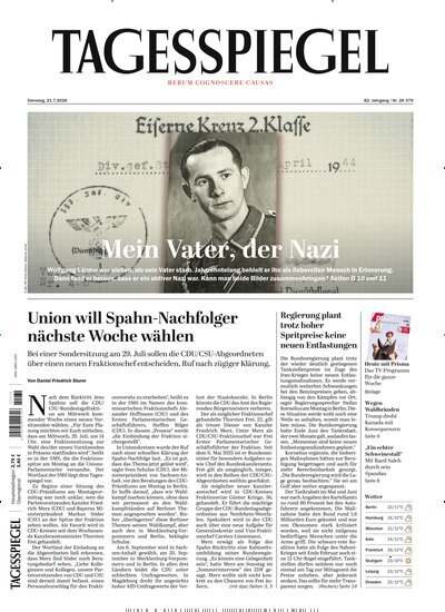 Titelbild der Ausgabe 195/2026 von Der Tagesspiegel. Diese Zeitschrift und viele weitere Zeitungsabos als Abo oder epaper bei United Kiosk online kaufen.