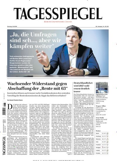 Titelbild der Ausgabe 209/2026 von Der Tagesspiegel. Diese Zeitschrift und viele weitere Zeitungsabos als Abo oder epaper bei United Kiosk online kaufen.