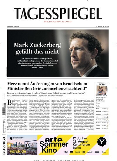 Titelbild der Ausgabe 225/2026 von Der Tagesspiegel. Diese Zeitschrift und viele weitere Zeitungsabos als Abo oder epaper bei United Kiosk online kaufen.