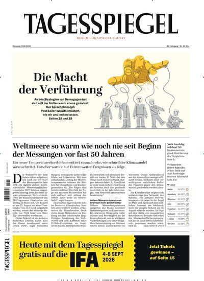 Titelbild der Ausgabe 230/2026 von Der Tagesspiegel. Diese Zeitschrift und viele weitere Zeitungsabos als Abo oder epaper bei United Kiosk online kaufen.