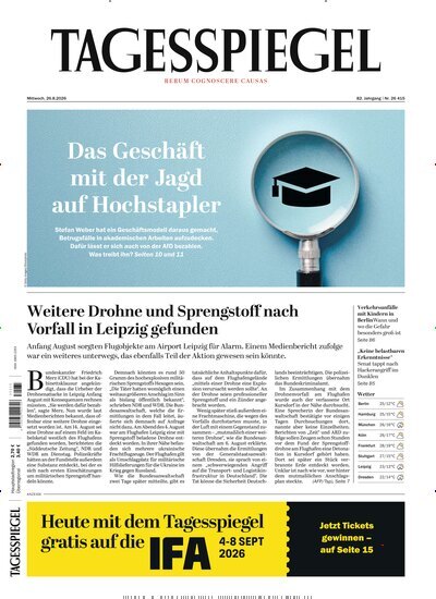 Titelbild der Ausgabe 231/2026 von Der Tagesspiegel. Diese Zeitschrift und viele weitere Zeitungsabos als Abo oder epaper bei United Kiosk online kaufen.