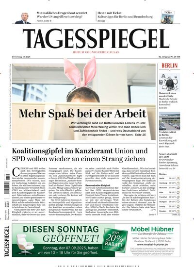 Titelbild der Ausgabe 239/2025 von Der Tagesspiegel. Diese Zeitschrift und viele weitere Zeitungsabos als Abo oder epaper bei United Kiosk online kaufen.