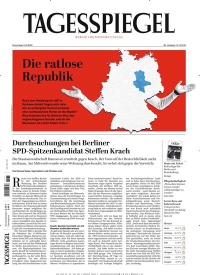 Titelbild der Ausgabe 246/2026 von Der Tagesspiegel. Diese Zeitschrift und viele weitere Zeitungsabos als Abo oder epaper bei United Kiosk online kaufen.