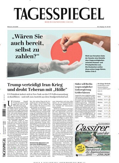 Titelbild der Ausgabe 259/2026 von Der Tagesspiegel. Diese Zeitschrift und viele weitere Zeitungsabos als Abo oder epaper bei United Kiosk online kaufen.