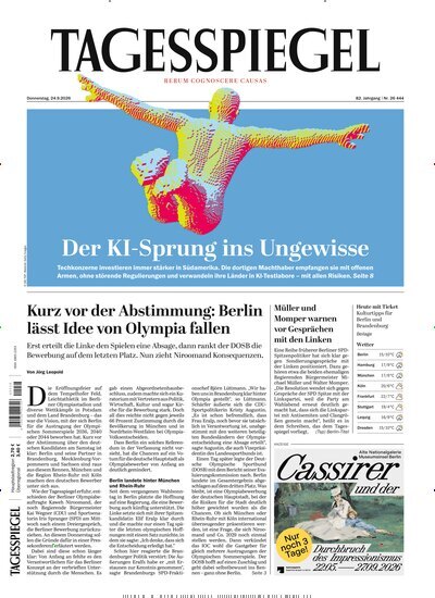 Titelbild der Ausgabe 260/2026 von Der Tagesspiegel. Diese Zeitschrift und viele weitere Zeitungsabos als Abo oder epaper bei United Kiosk online kaufen.