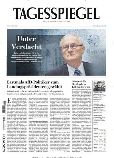 Titelbild der Ausgabe 272/2026 von Der Tagesspiegel. Diese Zeitschrift und viele weitere Zeitungsabos als Abo oder epaper bei United Kiosk online kaufen.